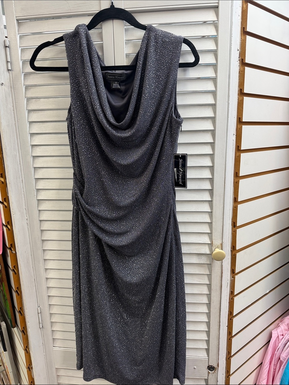 Elegant Silver-Gray Draped Evening Dress